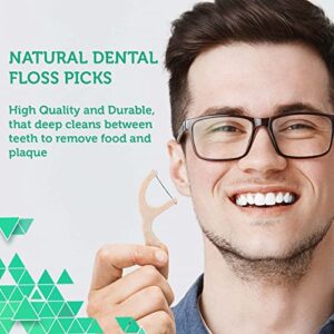 Organic Dental Floss Picks - Natural Biodegradable Floss Sticks with Strong Bamboo Charcoal Thread & Vegan Corn Starch Handle - No Plastics & No Artificial Flavours - Eco-Friendly Kids Flossers