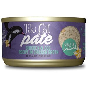 tiki cat luau pâté, chicken and egg recipe in chicken broth, grain-free balanced nutrition wet canned cat food, for all life stages, 2.8 oz. cans (case of 12)