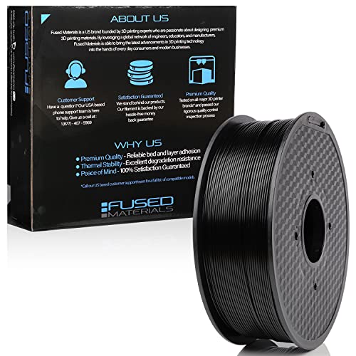 Fused Materials PA12 3D Printer Filament, 1.75mm, 1kg roll – Nylon 12 Filament – Moisture Resistant Filament for 3D Printers (Black)