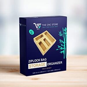 THE CNC STORE Ziplock Bag Storage Organizer| Bamboo Ziploc Bag Organizer for Kitchen Drawer| Food Baggie Holder Suitable for Gallon, Quart, Sandwich and Snack Variety Size Bags- Pack of 4