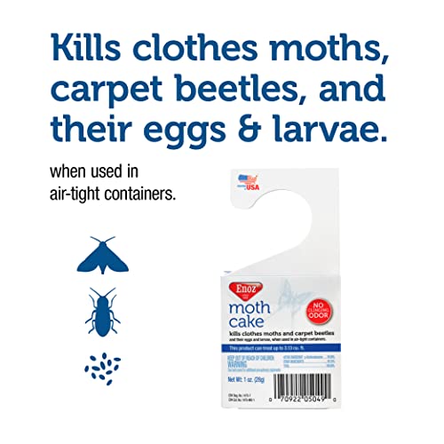 Enoz Moth Cake, Kills Clothes Moths and Carpet Beetles, No Clinging Odor, 1 Oz Hanger (Pack of 8)