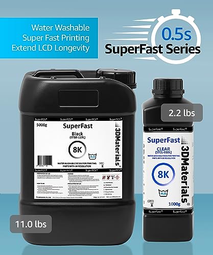 SuperFast 8K 3D Printer Resin Water Washable, 50um Print in 0.5 sec, Made in Korea by 3DMaterials (5000g, Grey)