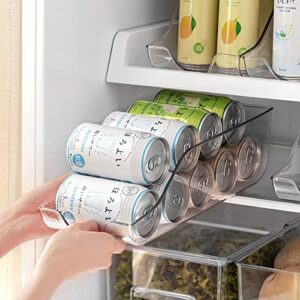 TOPZEA Set of 3 Refrigerator Organizer Bins, Clear Plastic Soda Can Organizer Wide Water Bottle Storage Bin, Fridge Drink Can Dispenser Canned Food Storage Bin for Freezer, Pantry, Cabinet