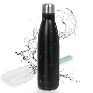 lenlang double walled vacuum insulated water bottle [17oz] - stainless steel cola shape thermos with leak-proof cap and sponge cleaning brush for daily/sports/office/travel use