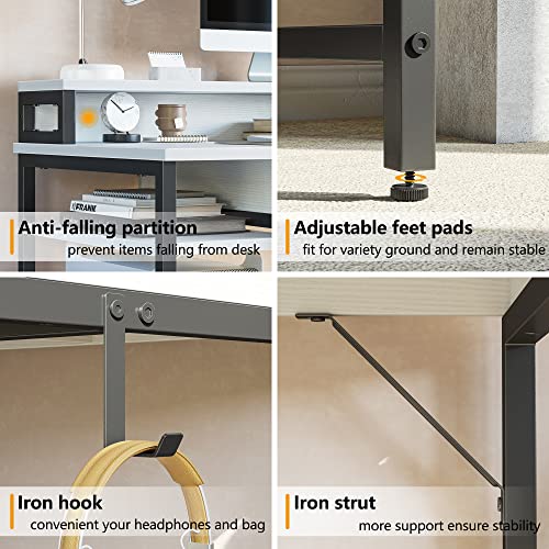 CubiCubi Computer Desk with Monitor Stand, 47 inch Home Office Study Writing Table with Drawers and Storage Shelves for Small Spaces, White