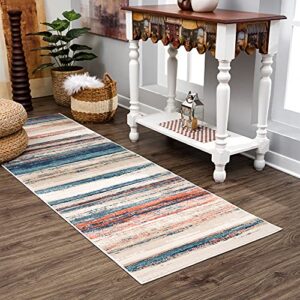 bloom rugs modern cream multicolor area rug - abstract contemporary 10 ft runner rug for entryways and hallways (2'4" x 10')
