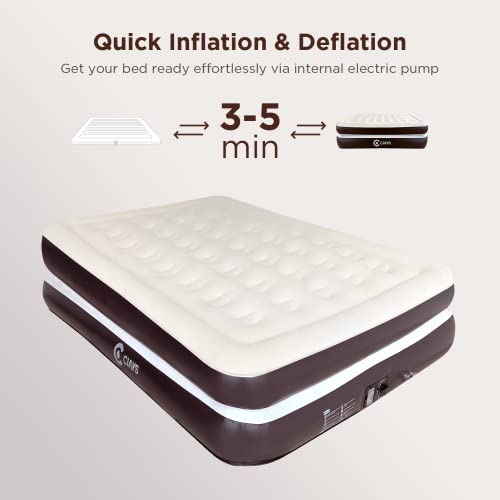 Ciays Air Mattress with Built-in Pump, 16" Elevated Blow Up Mattress with Carrying Bag for Home and Camping, Flocked Top Inflatable Air Bed for Guests, Family, Queen, Brown