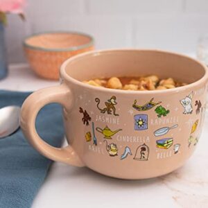 Disney Princess Ceramic Soup Mug with Vented Lid | Bowl For Ice Cream, Cereal, Oatmeal | Large Coffee Cup For Espresso, Caffeine, Beverage | Cute Home & Kitchen Decor Essentials | Holds 24 Ounces