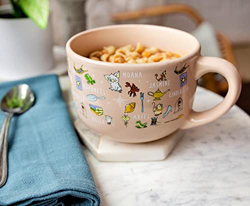Disney Princess Ceramic Soup Mug with Vented Lid | Bowl For Ice Cream, Cereal, Oatmeal | Large Coffee Cup For Espresso, Caffeine, Beverage | Cute Home & Kitchen Decor Essentials | Holds 24 Ounces