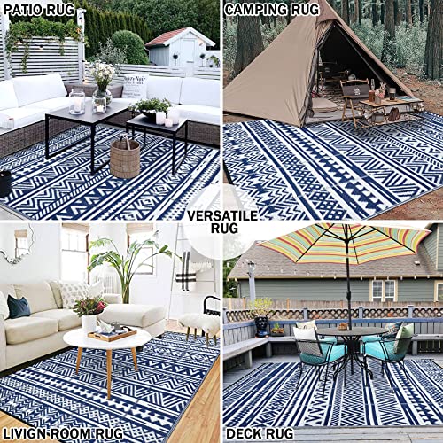 HiiARug 5'x8' Reversible Outdoor Rug, Plastic Straw Rugs, Large Floor Mat and Rug for RV, Patio, Backyard, Deck, Picnic, Beach, Trailer, Camping(Navy/White)