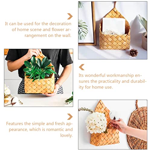 Cabilock Air Plants Hanging wicker basket Hand- Woven Wood Storage Basket Magazine Basket Wall Hanging Flower Holder Wooden Plants Basket for Plants Succulent Wall Decor