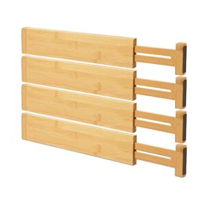 bellsal large drawer divider bamboo (3.15 tall 16.75-21.85 long) deep kitchen drawer organizer for clothes dresser bedroom office set of 4