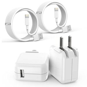 ipad iphone charger fast charging [apple mfi certified] 2 set 6ft lightning to usb cable cord with 12w foldable block iphone charging travel wall plug compatible for ipad, ipad pro, ipad air, iphone
