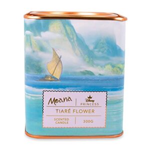 ukonic disney princess home collection moana 11-ounce scented tea tin candle with tiare flower aromatic fragrance | 28-hour burn time | home decor housewarming essentials, and collectibles
