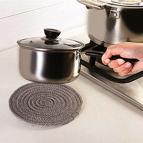 Larpur Trivet Set Pot Holders, 7” Cotton Thread Weave Hot Mats Set of 2 Coasters Hot Pad for Cooking and Baking, Kitchen (Grey-2 Pcs)