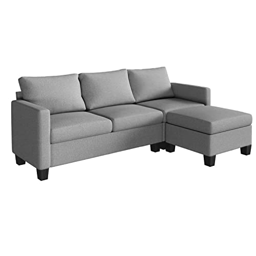 GUNJI Sectional Sofa Couch for Living Room Modern Convertible L-Shaped Couch with Reversible Chaise Fabric 3-Seat Sectional Couch for Small Spaces (Light Gray)
