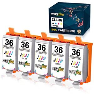 doreink compatible 36 cli 36 / cli36 ink cartridge replacement for canon cli 36 / cli36 with pixma tr150 ip110 ip100 mini260 mini320 printer (5 pack,5 tri-color)