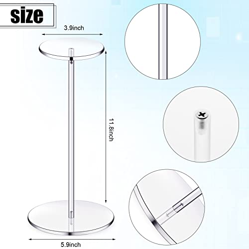 2 Set Clear Acrylic Hat Stand and Wig Display Rack Hat Stands for Display Hat Pedestal Stand Round Barbell Pedestal Display Riser Wig Display Holder for Hat Watch(12 Inch in Height, Round Bottom)