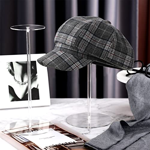 2 Set Clear Acrylic Hat Stand and Wig Display Rack Hat Stands for Display Hat Pedestal Stand Round Barbell Pedestal Display Riser Wig Display Holder for Hat Watch(12 Inch in Height, Round Bottom)