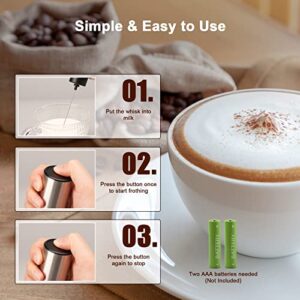 SENZER Milk Frother for Coffee, Handheld Electric Milk Frother Foam Maker Battery Operated Whisk Drink Mixer, Stainless Steel Mini Foamer for Lattes,Cappuccino, Matcha, Hot Chocolate