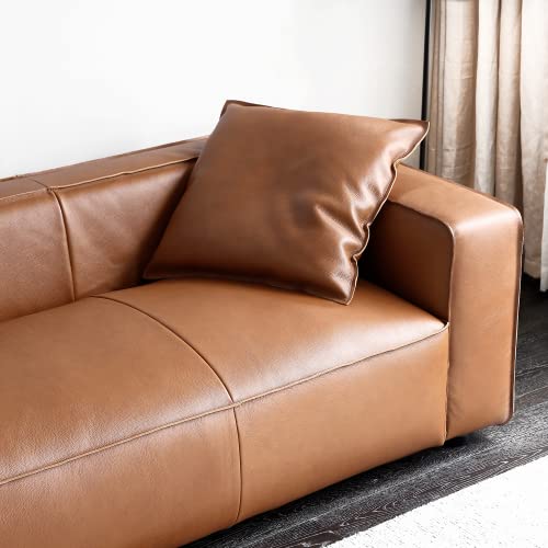Acanva Luxury Mid-Century Modern 3-Seater Lounge Sofa with Extra-Wide Armrest Seat for Living Room Apartment Dorm Bedroom Office, Leather Couch, Brown