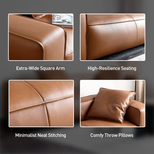 Acanva Luxury Mid-Century Modern 3-Seater Lounge Sofa with Extra-Wide Armrest Seat for Living Room Apartment Dorm Bedroom Office, Leather Couch, Brown