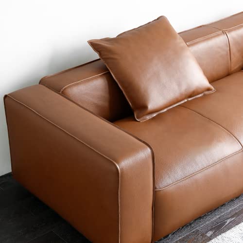 Acanva Luxury Mid-Century Modern 3-Seater Lounge Sofa with Extra-Wide Armrest Seat for Living Room Apartment Dorm Bedroom Office, Leather Couch, Brown