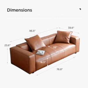 Acanva Luxury Mid-Century Modern 3-Seater Lounge Sofa with Extra-Wide Armrest Seat for Living Room Apartment Dorm Bedroom Office, Leather Couch, Brown