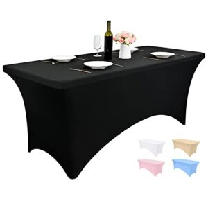 yastouay 6ft stretch table cloth spandex table cover tight fitted for 6ft rectangular tables black washable tablecloths for party, wedding, banquet, outdoor (black, 6 ft)