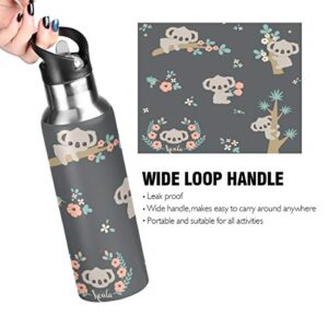 Cute Koala Water Bottle Kids Stainless Steel Vacuum Insulated Water Flask Sandard Mouth Bottle with Wide Handle