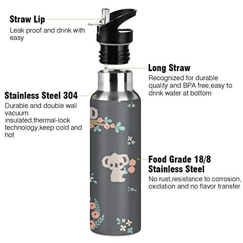 Cute Koala Water Bottle Kids Stainless Steel Vacuum Insulated Water Flask Sandard Mouth Bottle with Wide Handle