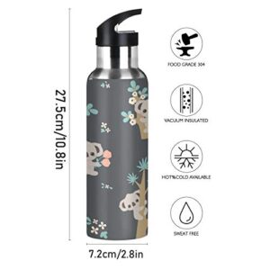 Cute Koala Water Bottle Kids Stainless Steel Vacuum Insulated Water Flask Sandard Mouth Bottle with Wide Handle