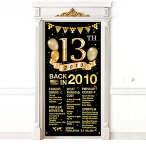 13th birthday door cover banner decorations, black gold happy 13th birthday door cover party supplies, large thirteen year old birthday poster backdrop sign decor