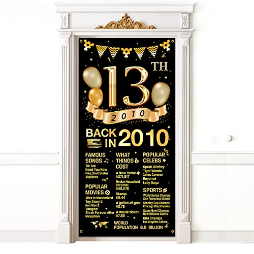 13th Birthday Door Cover Banner Decorations, Black Gold Happy 13th Birthday Door Cover Party Supplies, Large Thirteen Year Old Birthday Poster Backdrop Sign Decor