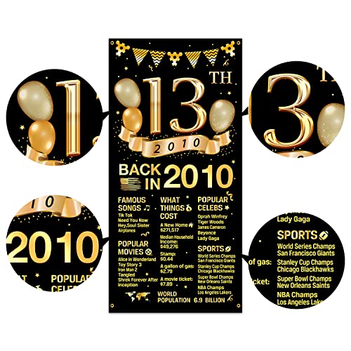 13th Birthday Door Cover Banner Decorations, Black Gold Happy 13th Birthday Door Cover Party Supplies, Large Thirteen Year Old Birthday Poster Backdrop Sign Decor