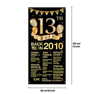 13th Birthday Door Cover Banner Decorations, Black Gold Happy 13th Birthday Door Cover Party Supplies, Large Thirteen Year Old Birthday Poster Backdrop Sign Decor