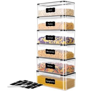 ME.FAN 6 Set 3.2L Food Storage Containers, Spaghetti Containers Airtight Horizontal Storage/Pasta Containers Kitchen Pantry Organization Canisters with 24 labels & Pen - Black