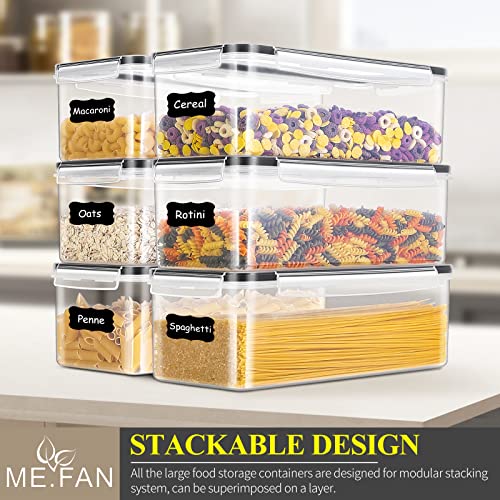 ME.FAN 6 Set 3.2L Food Storage Containers, Spaghetti Containers Airtight Horizontal Storage/Pasta Containers Kitchen Pantry Organization Canisters with 24 labels & Pen - Black