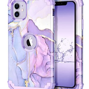 Hekodonk for iPhone 11 Case, Heavy Duty Shockproof Protection Hard Plastic+Silicone Rubber Hybrid Protective Case for Apple iPhone 11 6.1 Inch Purple Marble