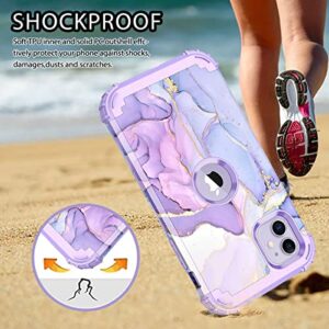 Hekodonk for iPhone 11 Case, Heavy Duty Shockproof Protection Hard Plastic+Silicone Rubber Hybrid Protective Case for Apple iPhone 11 6.1 Inch Purple Marble