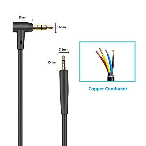 Replacement Audio Cable Cord for Bose QC25, QC35, QuietComfort 25, QuietComfort 35, On-Ear 2,OE2,OE2i Soundlink/SoundTrue Headphones Inline Mic/Remote Control – Black