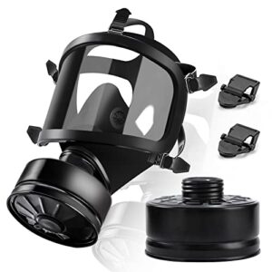 supmusk gas mask, full face gas mask survival nuclear and chemical with standard 40mm activated carbon filter, tactical reusable respirator mask for gases vapors chemicals spray painting grinding dust