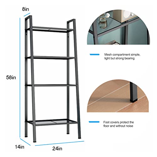 zakamaur Ladder Shelf 4 Layer Metal Storage Shelves Bookshelf Plant Stand for Kitchen Bath Room Living Room, Black…