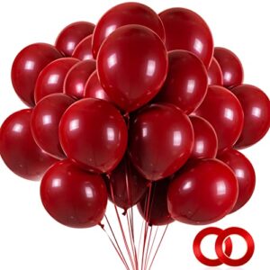 50pcs chrome metallic red balloons, 12inch ruby red double layer latex balloons,chrome dark red for wedding, graduation, baby shower decorations (with 2 red ribbon)