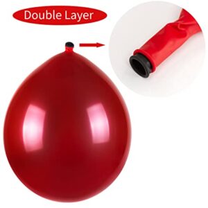 50pcs Chrome Metallic Red Balloons, 12inch Ruby Red Double Layer Latex Balloons,Chrome Dark Red For Wedding, Graduation, Baby Shower Decorations (with 2 Red Ribbon)