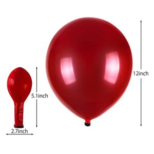 50pcs Chrome Metallic Red Balloons, 12inch Ruby Red Double Layer Latex Balloons,Chrome Dark Red For Wedding, Graduation, Baby Shower Decorations (with 2 Red Ribbon)