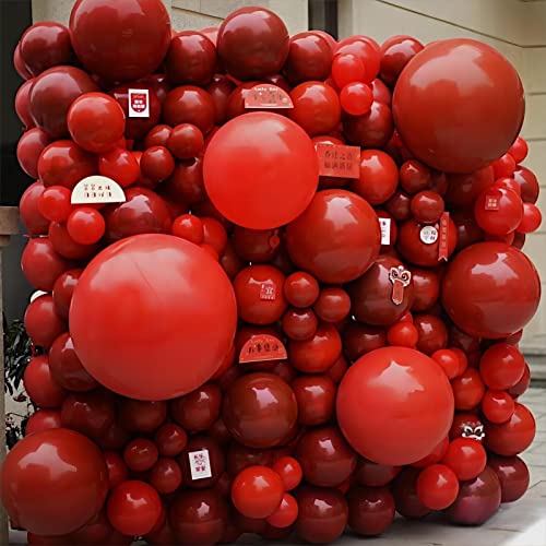 50pcs Chrome Metallic Red Balloons, 12inch Ruby Red Double Layer Latex Balloons,Chrome Dark Red For Wedding, Graduation, Baby Shower Decorations (with 2 Red Ribbon)