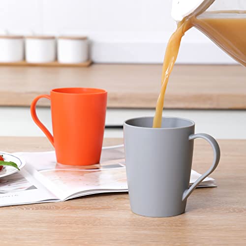 Hawnn Coffee Mugs Set of 6, Plastic Coffee Cups Set, 12 Ounce Unbreakable Coffee Mug Plastic with Handle, 3 Basic Colors, Reusable Plastic Mug Dishwasher Safe
