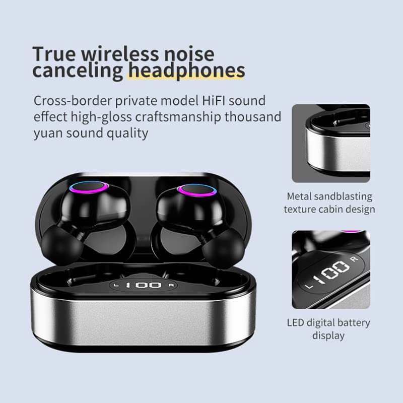 2022 TWS Wireless Bluetooth 5.2 Earhone, Touch Control Stereo Headset with Mic and LED Display, Waterproof Noise-Reduction Earbuds for Sport/Work