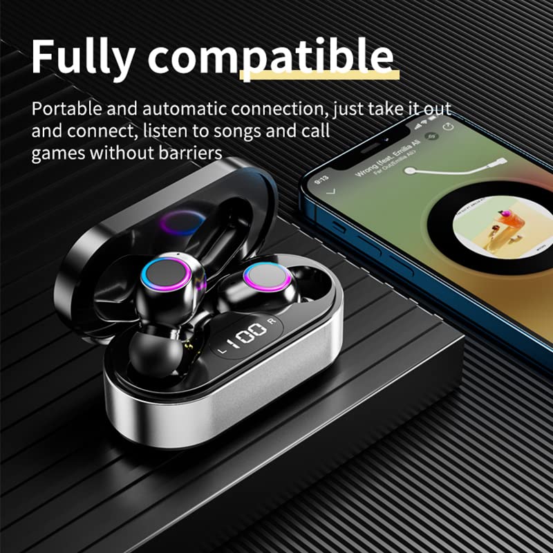 2022 TWS Wireless Bluetooth 5.2 Earhone, Touch Control Stereo Headset with Mic and LED Display, Waterproof Noise-Reduction Earbuds for Sport/Work